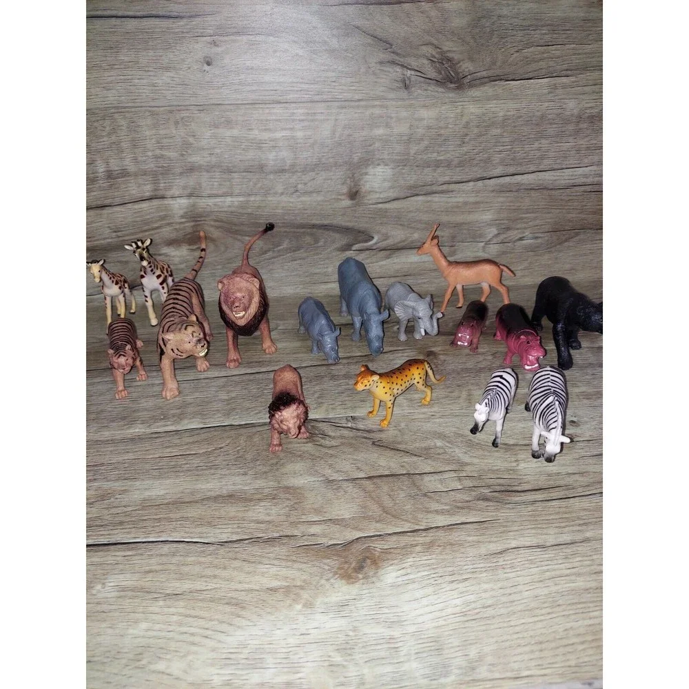 Plastic Animal Lot Including Giraffes, Zebras, Hippos Lions, And Tigers